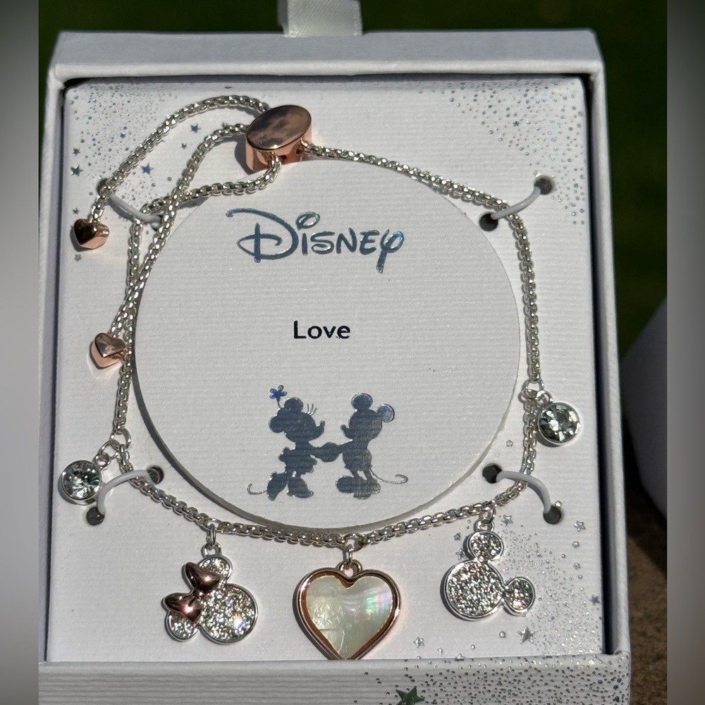 Disney Silver & Rose Gold Mickey & Heart Charm Bracelet Set